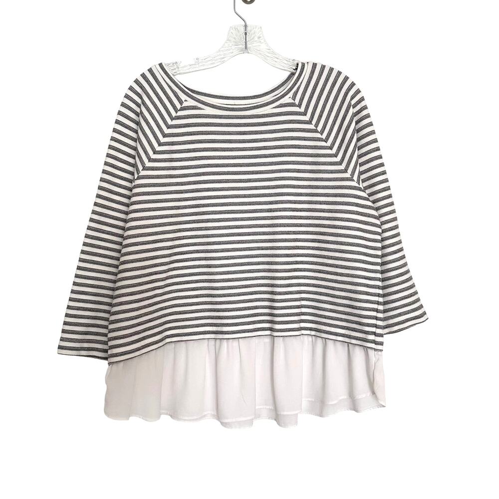 Loft Womens Large Layered Striped 3/4 Sleeve Blouse Workwear Cotton Business